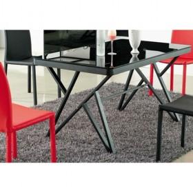 Hot Sale Black And Red Tempered Glass And Steel Dining Table