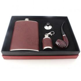 Wholesale Wine Gift Set With Steel Leather Wrapped Hip Flask, Perfect Gift Set For Friends