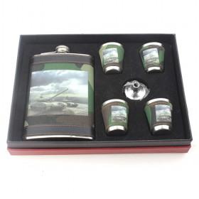 Tank Prints Army Style Wine Set, Stainless Flask And Shot Glasses Wrapped With PU Leather, Hot Sale