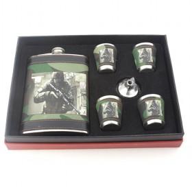 Soldier Prints Army Style Wine Set, Stainless Flask And Shot Glasses Wrapped With PU Leather, Hot Sale