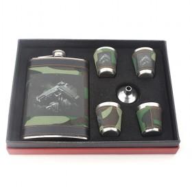 Personalized Gun Prints Army Style Wine Set, Stainless Flask And Shot Glasses Wrapped In PU Leather