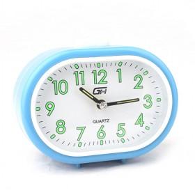 Cute Light Blue Oval Plastic Double-bell Quartz Alarm Clock