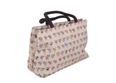 Cute Cat Printing Beige Mini Size Multifunctional Renewable Shopping Bag