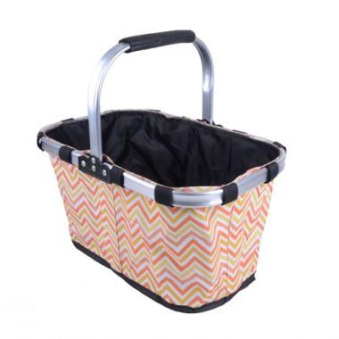 Orange Curving Lines Prints Non-woven Aluminium Alloy Handle Renewable Shopping Basket