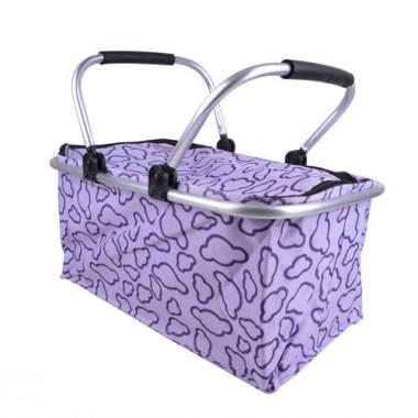 Cute Purple Patterns Prints Non-woven Double Aluminium Alloy Handle Renewable Shopping Basket