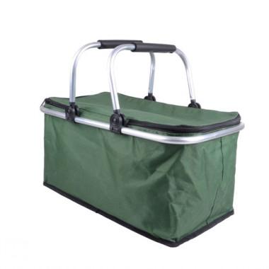 Plain Dark Green Non-woven Double Aluminium Alloy Handle Renewable Shopping Basket
