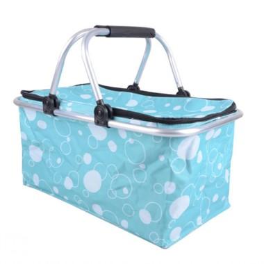 Light Blue Prints Non-woven Double Aluminium Alloy Handle Renoewable Shopping Basket