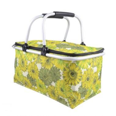 Yellow Sunflower Prints Non-woven Double Aluminium Alloy Handle Renewable Shopping Basket