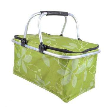 Green Leaves Prints Rectangular Non-woven Double Aluminium Alloy Handle Renewable Shopping Basket