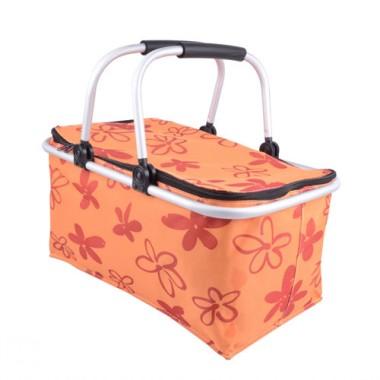 Orange Floral Prints Rectangular Non-woven Double Aluminium Alloy Handle Renewable Shopping Basket