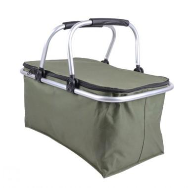 Simple Design Plain Green Non-woven Double Aluminium Alloy Handle Renewable Shopping Basket