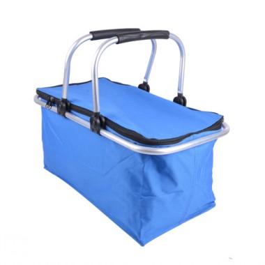 Plain Blue Non-woven Double Aluminium Alloy Handle Renewable Shopping Basket
