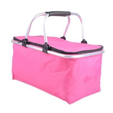 Plain Pink Non-woven Double Aluminium Alloy Handle Renewable Shopping Basket