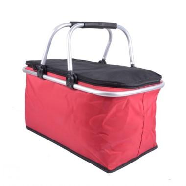 Plain Red And Black Non-woven Double Aluminium Alloy Handle Renewable Shopping Basket