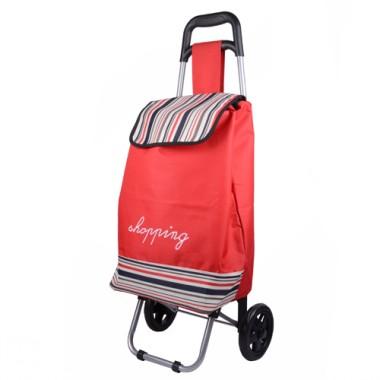 Modern Design Red Stripes Non-woven Practical And Portable Renewable Shopping Cart