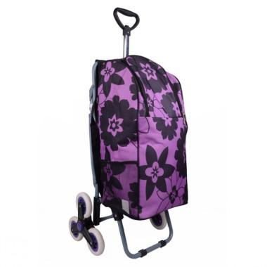Elegant Purple And Black Floral Decorative Multifunctional Shoppin g Cart