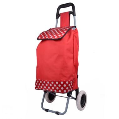 Large Volume Red Spots Prints Decorative Portable Multifunctional Non-woven Renewable Shopping Cart