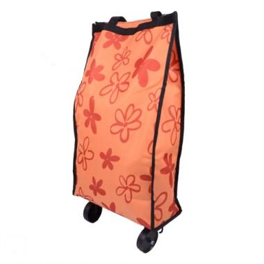 Mini Size Orange Floral Prints Decorative Portbable Shopping Cart