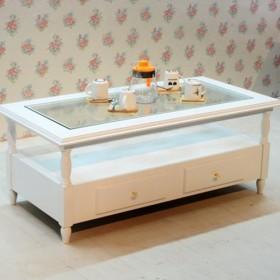 Unique White Wooden And Glass Coffee Table/ Glass Coffee Table