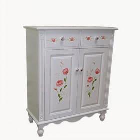 White Hand-painted Floral Prints Decorated Shoe Cabinet