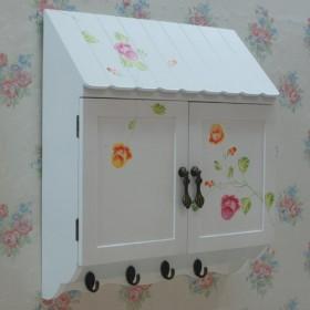 Elegant White Wooden  Wall Shelf With Hooks/ Meter Cabinet