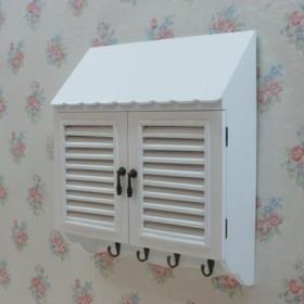 Simple Shutter White Wall Shelf With Hooks/ Meter Cabinet