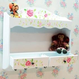 Cute White Wooden Wall Shelf With Hooks