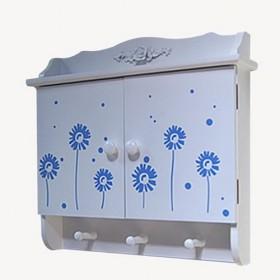 Blue Floral Prints Wall Shelf With Hooks/ Meter Cabinet