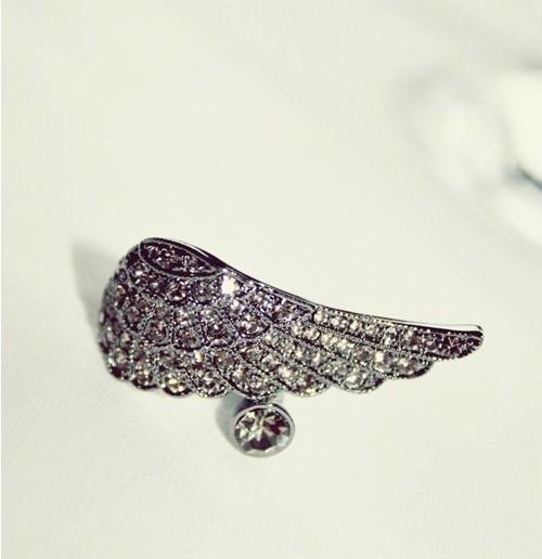 wholesale Black Rhinestone Angel Wing Finger Band RingR10274