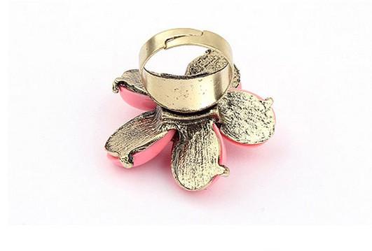 Wholesale Korean Fashion Big Statement Pink Flower Adjustable Cocktail Ring