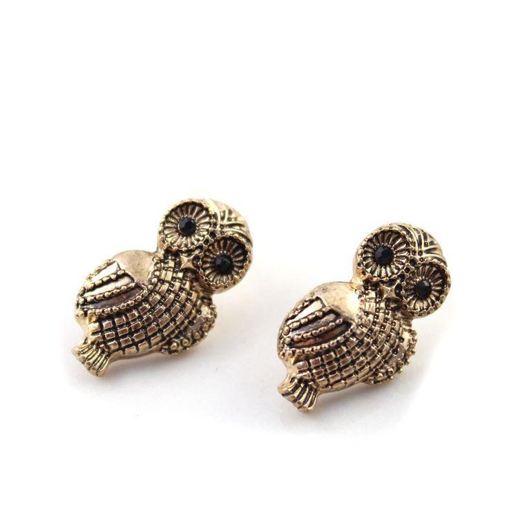 wholesale Vintage Small Antique Bronze Owl Stud EarringsE10420