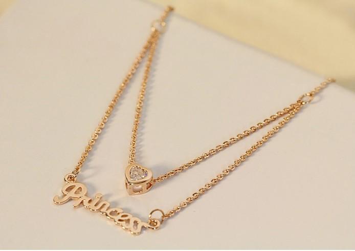 Stylish Letter Love Heart Necklace Gold