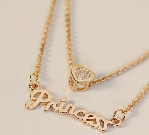 Stylish Letter Love Heart Necklace Gold