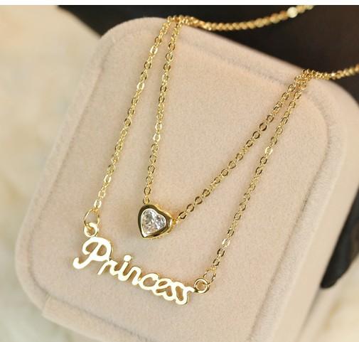 Stylish Letter Love Heart Necklace Gold