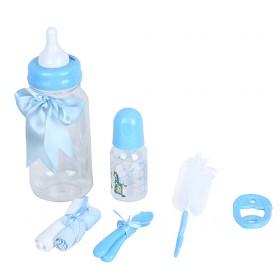 Mini-size Blue Cartoon Prints Vacuum Insulation Feeding Bottle Set