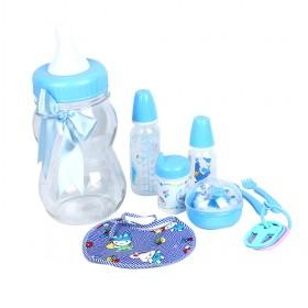 Blue Comprehensive Baby Care Necessaries Set With Folks/ Bib/ Bell Etc 8 Pcs Feeding Set