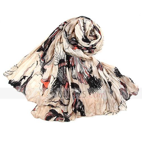 beige floral cotton scarf