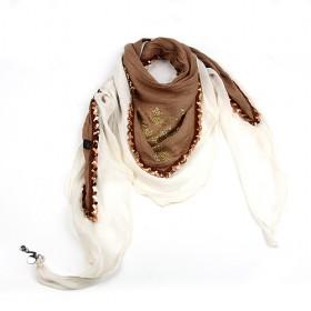Coffee And White Silk Scarf