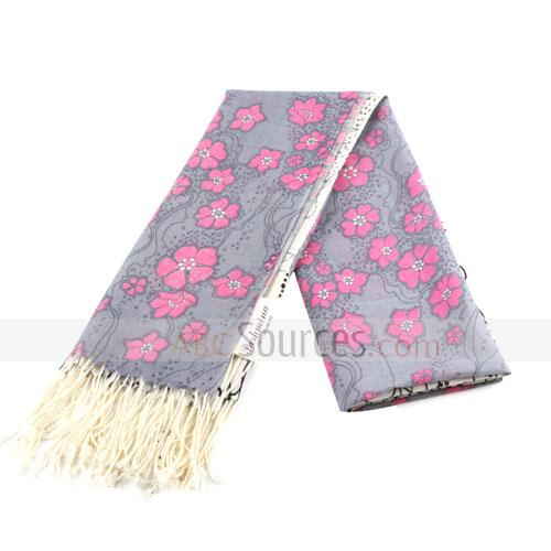 grey and rose red floral scarf