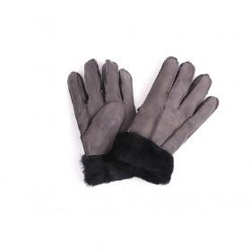 Red Genuine Leather Gloves With White Hair