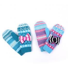 Woolen Gloves With Bow Multi