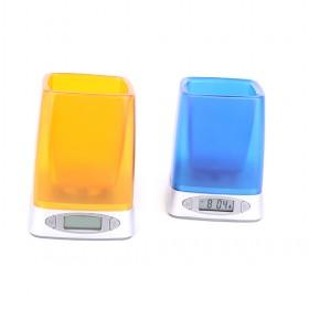 Modern Design Yellow And Blue Multifunctional LED Clock Pen Container