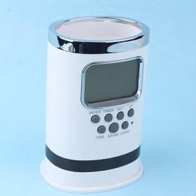 Modern Design White Electric Digital LED Pen-container Multifunctional Alarm Clock