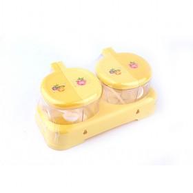 Cute Yellow Plastic Rectangular Cartoon Prints Seasoning Box With Lid