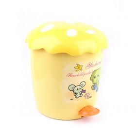 Yellow Mushroom Design Plastic Trash Bin With Pedal