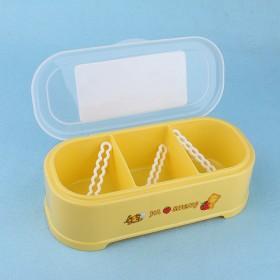 Three-cylinder Yellow Plastic Rectangular Cartoon Prints Seasoning Box With Lid