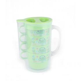 Good Quality Portable Green Frog Printing Plastic Kettle And Cups Set