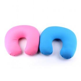 Portable Plain Pink And Blue U-Neck Pillow For Rest During Travel