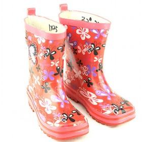Kids Rain Boots Red Butterfly