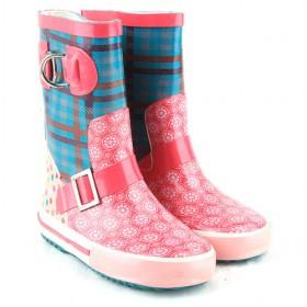 Kids Rain Boots Plaid Buckle